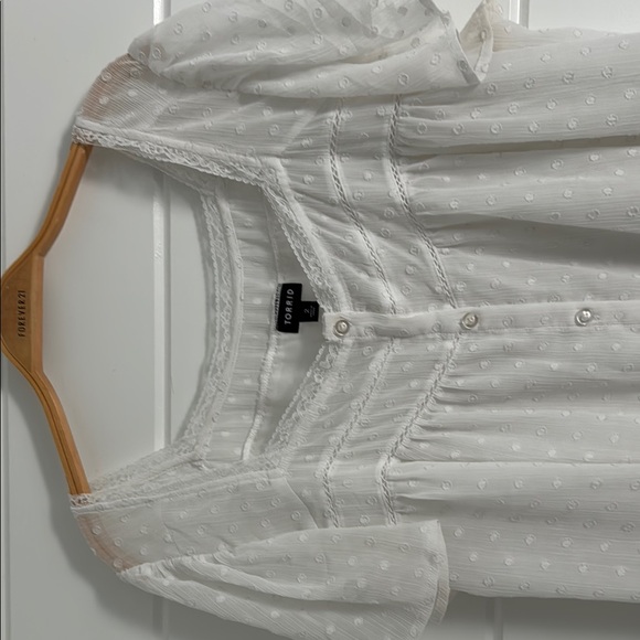 Torrid White Ruffled Buttoned Blouse - Picture 4 of 4